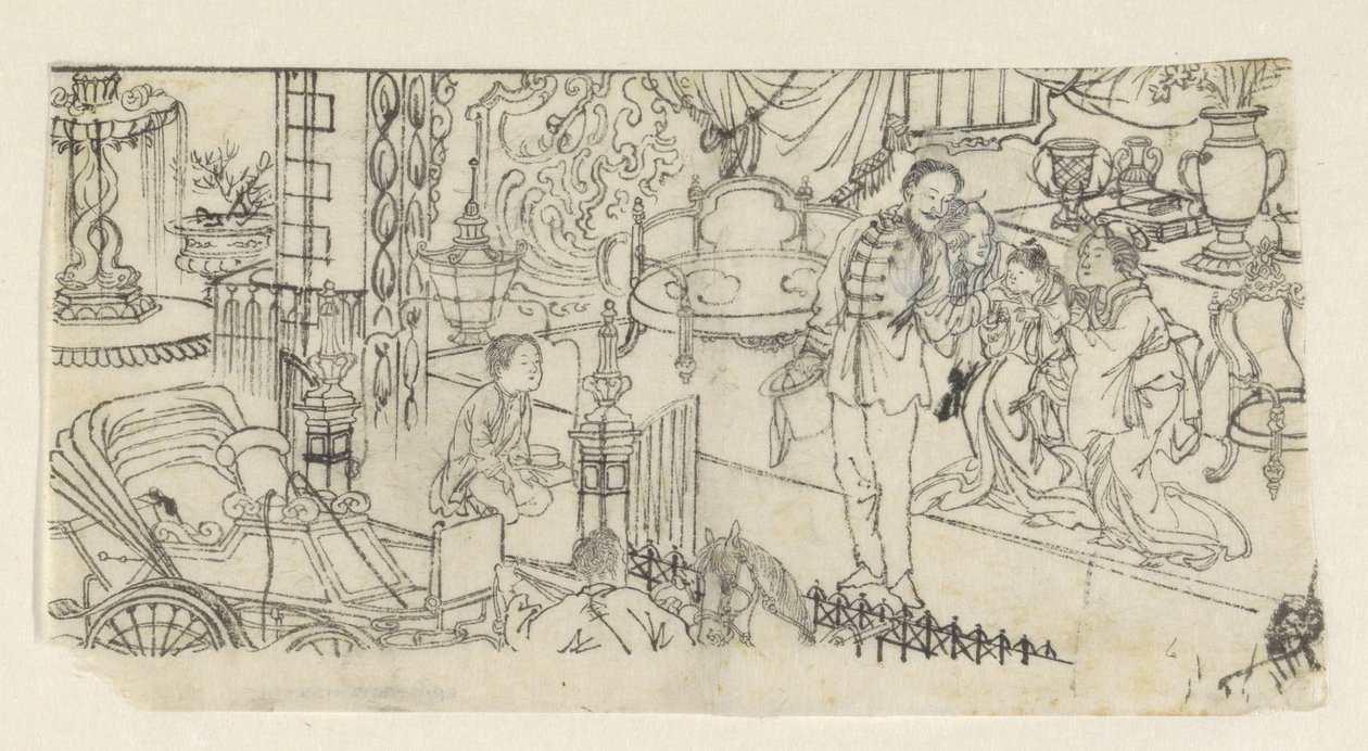 Mann sier farvel til barnet av Kawanabe Kyôsai (attributed to)