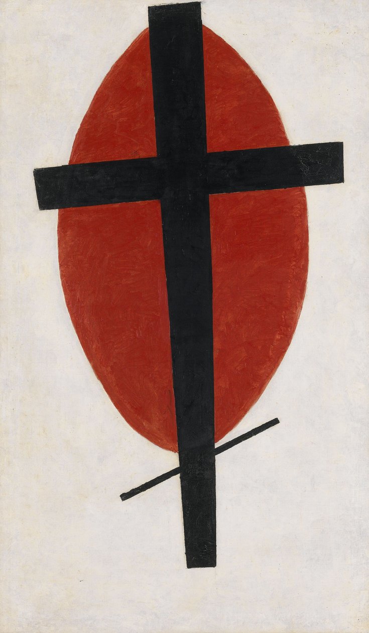 Mystic Suprematism svart kors på rød oval av Kazimir Severinovich Malevich