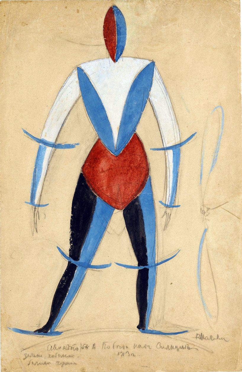 Aviator. Kostymedesign for operaen Victory over the sun av A. Kruchenykh par Malevich, Kasimir Severinovich (1878-1935) av Kazimir Severinovich Malevich
