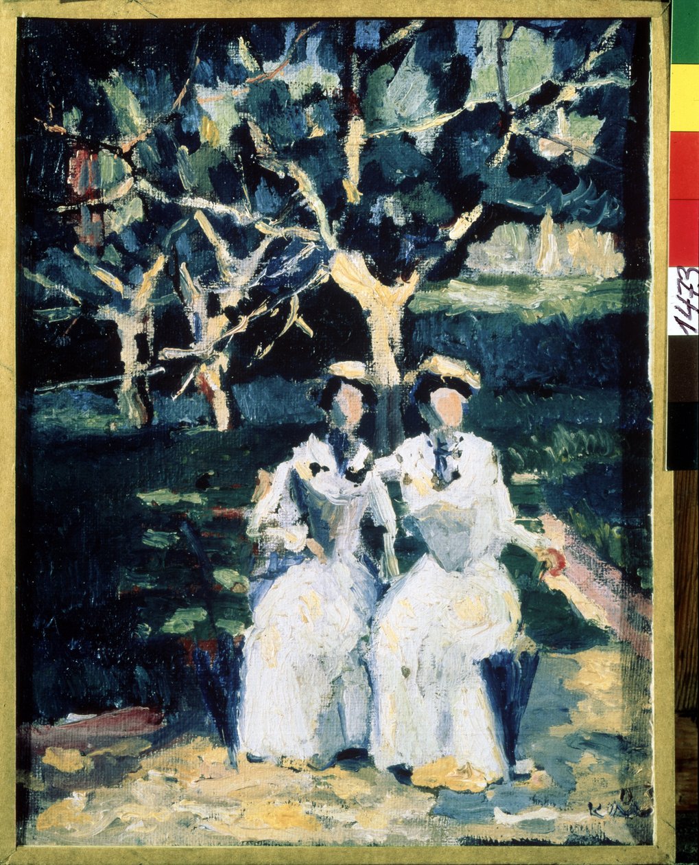 To kvinner i hagen (To kvinner i hagen). Maleri av Kasimir Severinovich Malevich (Malevich, Malevic) (1878-1935), olje på lerret, ca 1930. Russisk kunst, 20. århundre, moderne kunst. Statens russiske museum, St. Petersburg. av Kazimir Severinovich Malevich
