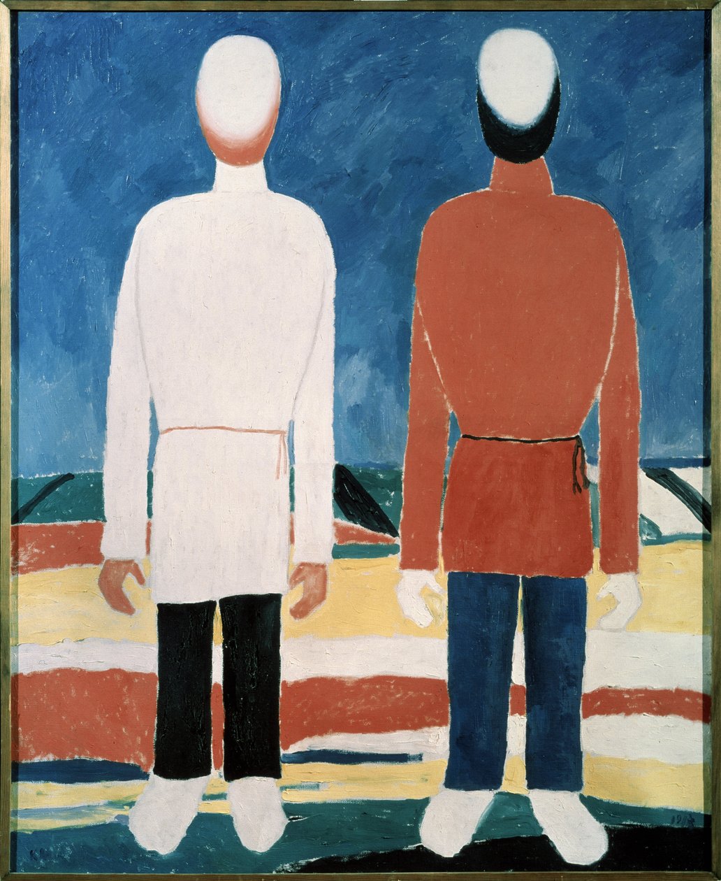 To mannsfigurer (To mannlige figurer). Maleri av Kasimir Severinovich Malevich (Malevich, Malevic) (1878-1935), olje på lerret av Kazimir Severinovich Malevich