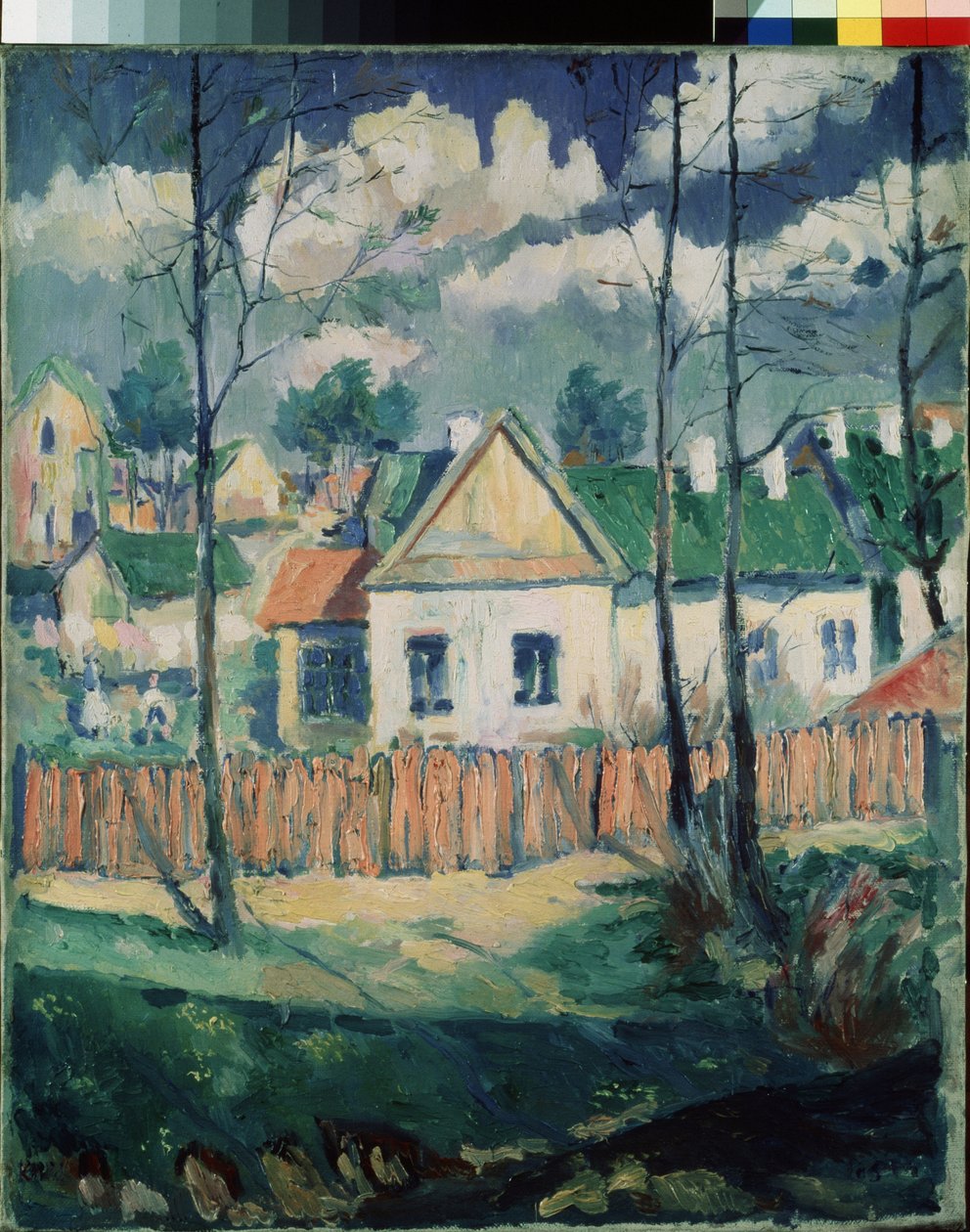Vår. Landskap med et lite hus. (Vår. Landskap med et lite hus). maleri av Kasimir Severinovich Malevich (Malevich, Malevic) (1878-1935), olje på lerret av Kazimir Severinovich Malevich