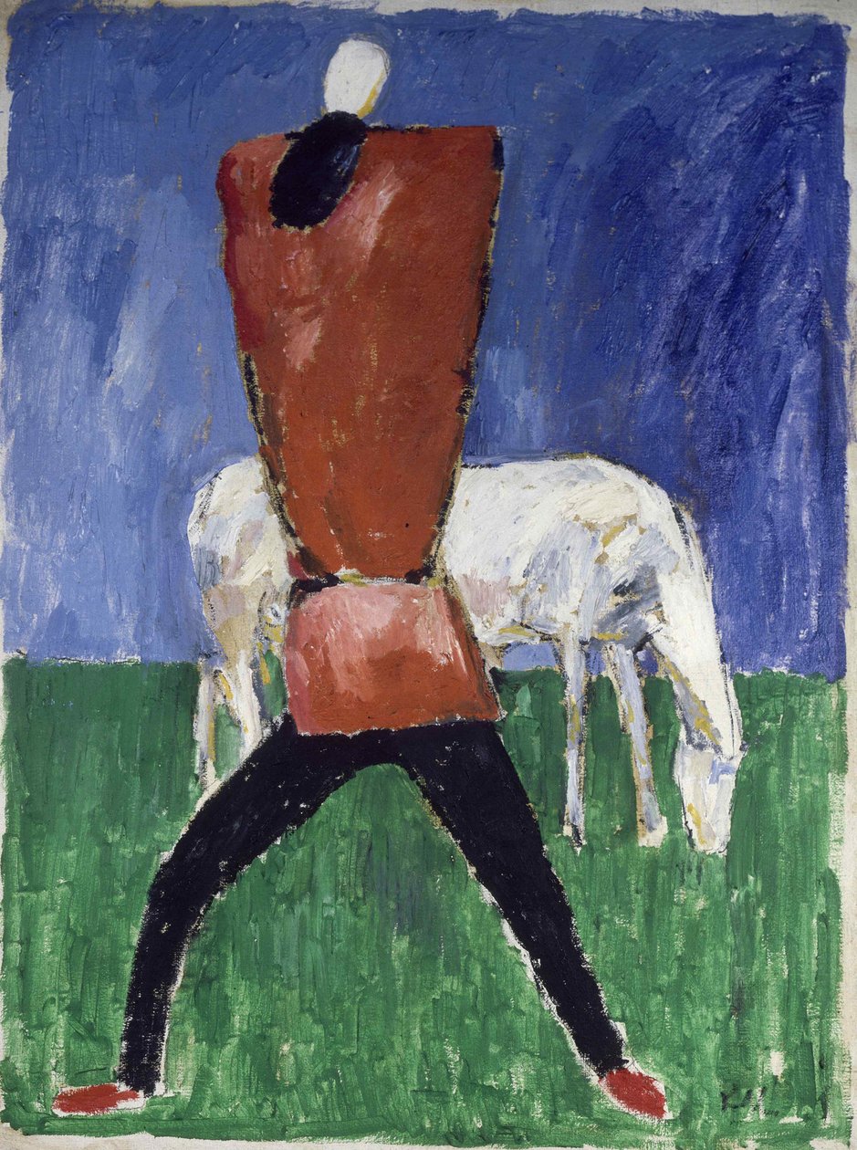 Den hvite hestens mann og hest, 1930-1931. av Kazimir Severinovich Malevich