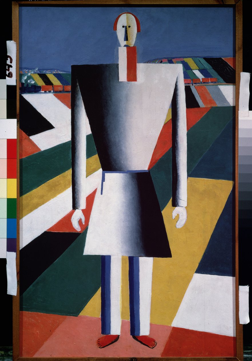 A Peasant in the Field (A Peasant On the Field). Maleri av Kasimir Severinovich Malevitch (Malevich, Malevic) (1878-1935), olje på tre av Kazimir Severinovich Malevich