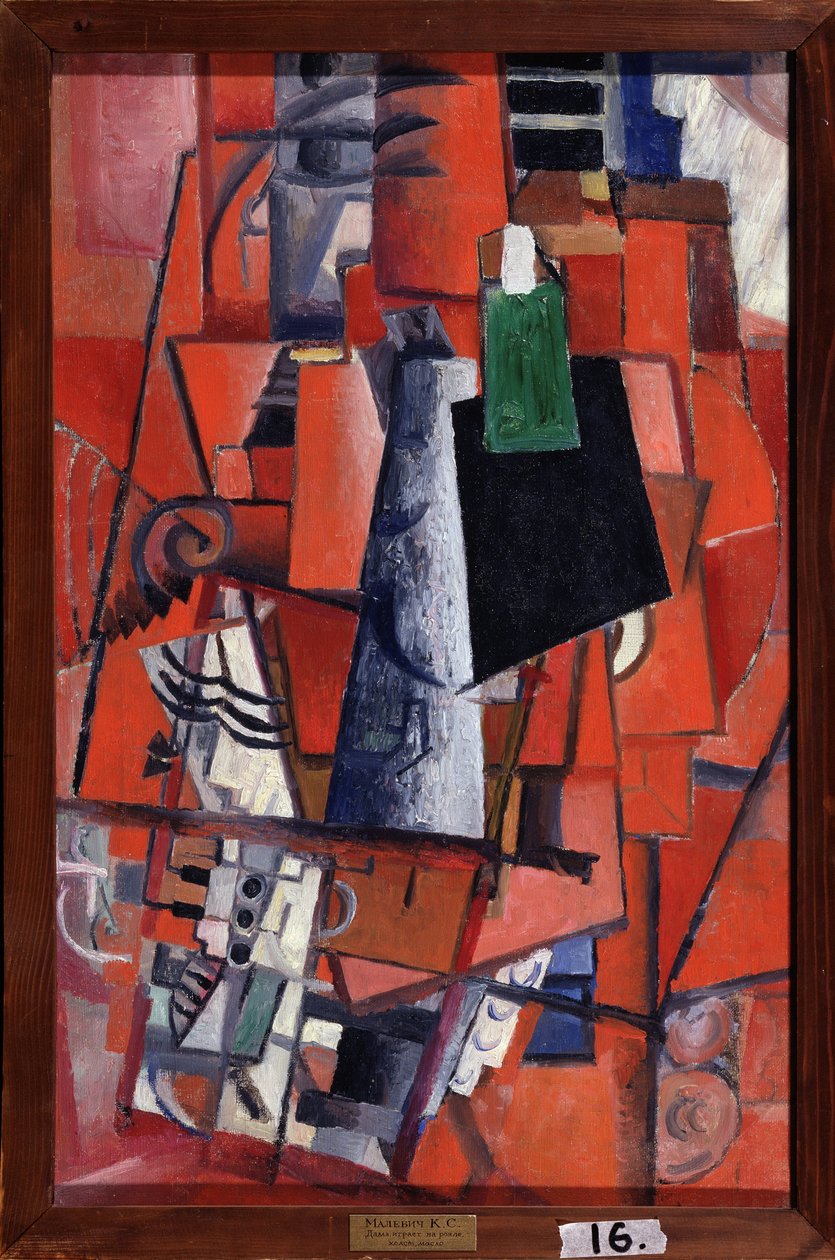 En kvinne ved pianoet (A Woman at the Piano). Maleri av Kasimir Severinovich Malevich (Malevich, Malevic) (1878-1935), olje på lerret av Kazimir Severinovich Malevich