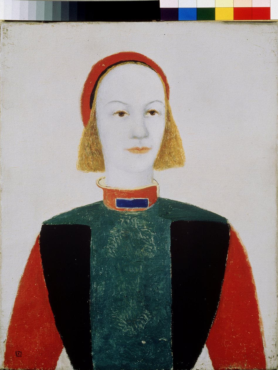 En ung jente (A Girl). Maleri av Kasimir Severinovich Malevich (Malevich, Malevic) (1878-1935), olje på lerret 1932. Russisk kunst, avantgarde, 20. århundre, suprematisme. Statens russiske museum, St. Petersburg av Kazimir Severinovich Malevich