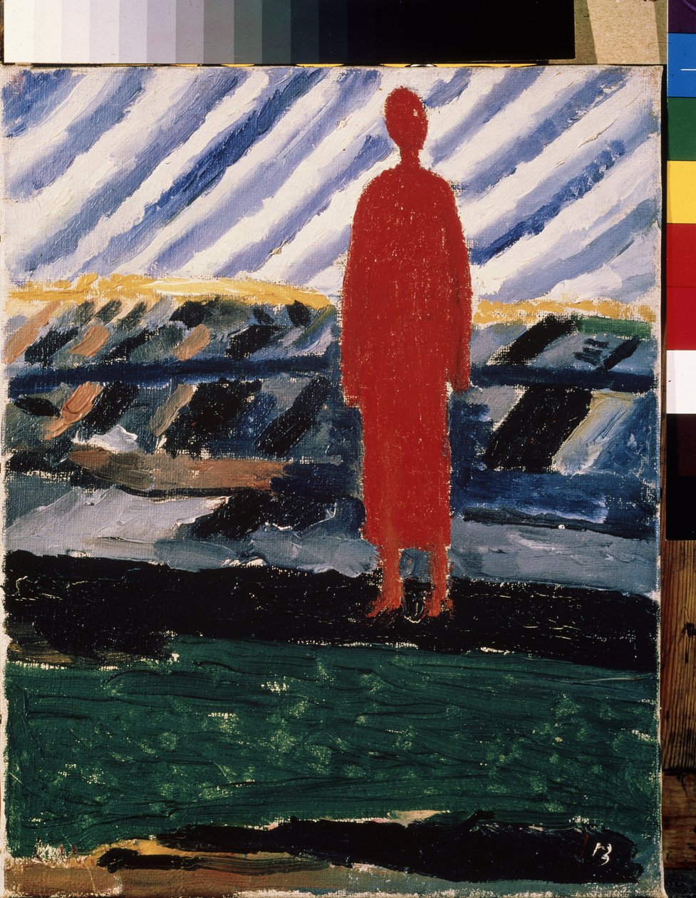 En rød figur (A Red Figure). Maleri av Kasimir Severinovch Malevich (Malevich, Malevic) (1878-1935), olje på lerret av Kazimir Severinovich Malevich
