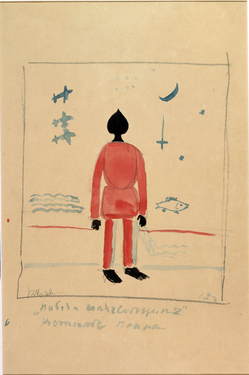 "Warrior"-illustrasjon for et kostyme for Operaen Seieren på solen av Alexei Kroutchenykh (1886-1968) av Kazimir Severinovich Malevich