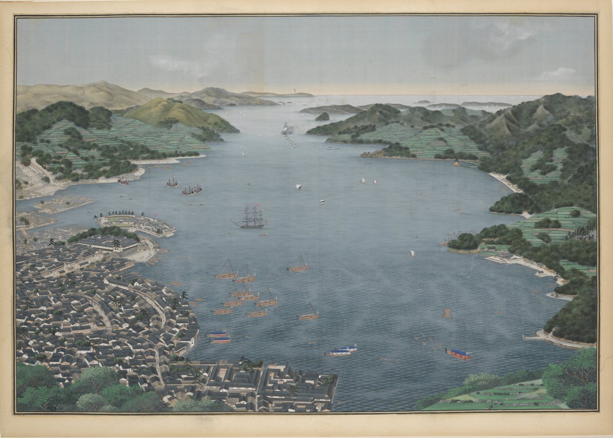 Utsikt over Nagasaki-bukten, ca. 1833. av Keiga Kawahara