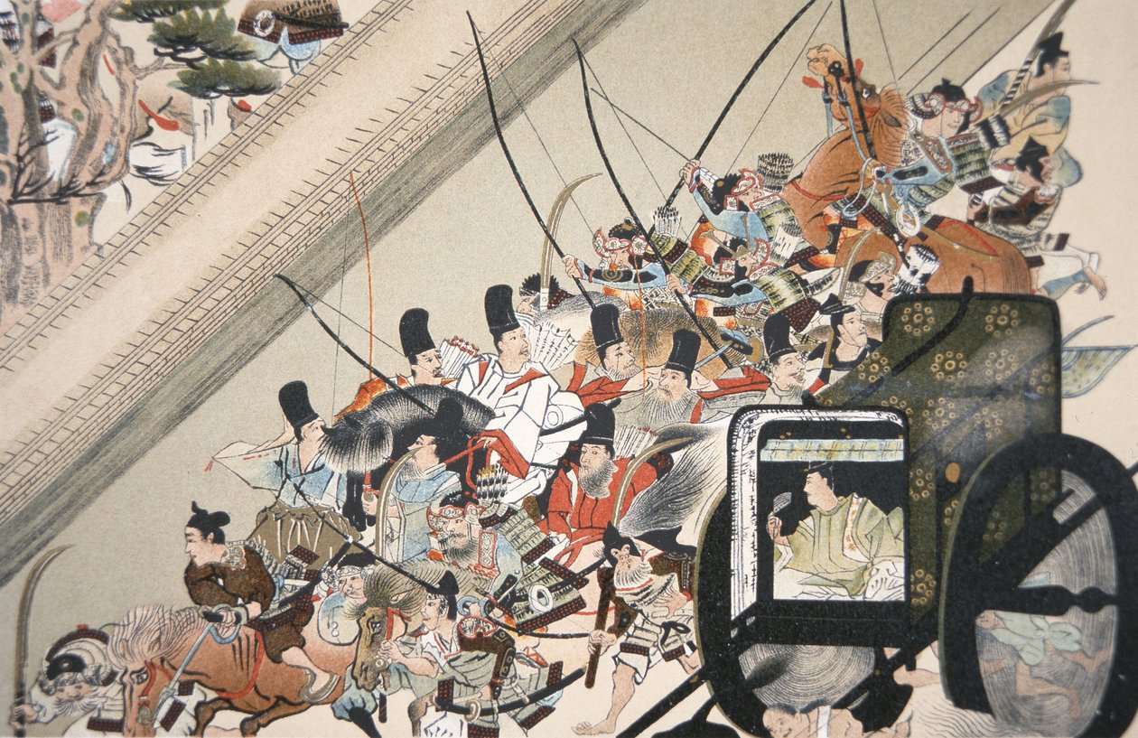Bortføringen av den klostrede keiseren Go Shirakawa av Fujiwara Nobuyori i 1159, ca. 1200 av Keion Keion
