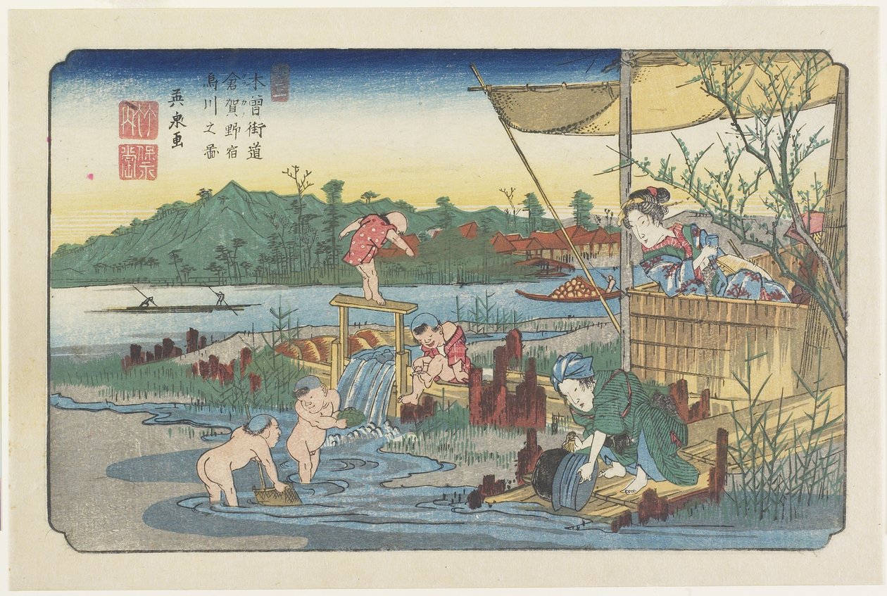 av. 13 Utsikt over Tetley Leather River ved Kuragano S Tachi sound, 1830-1844 av Keisai Eisen