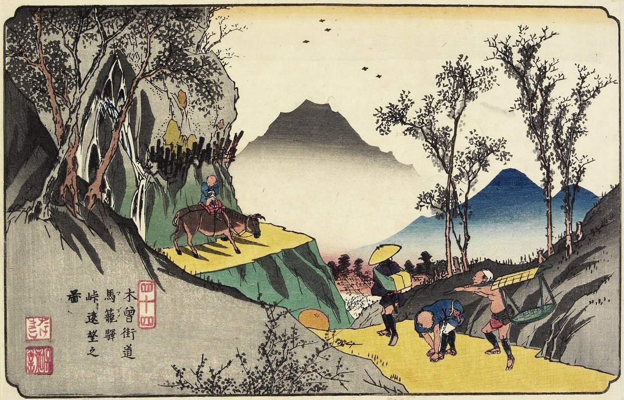 No.44 Fjernsyn over Magome Station fra passet, 1830-1844 av Keisai Eisen