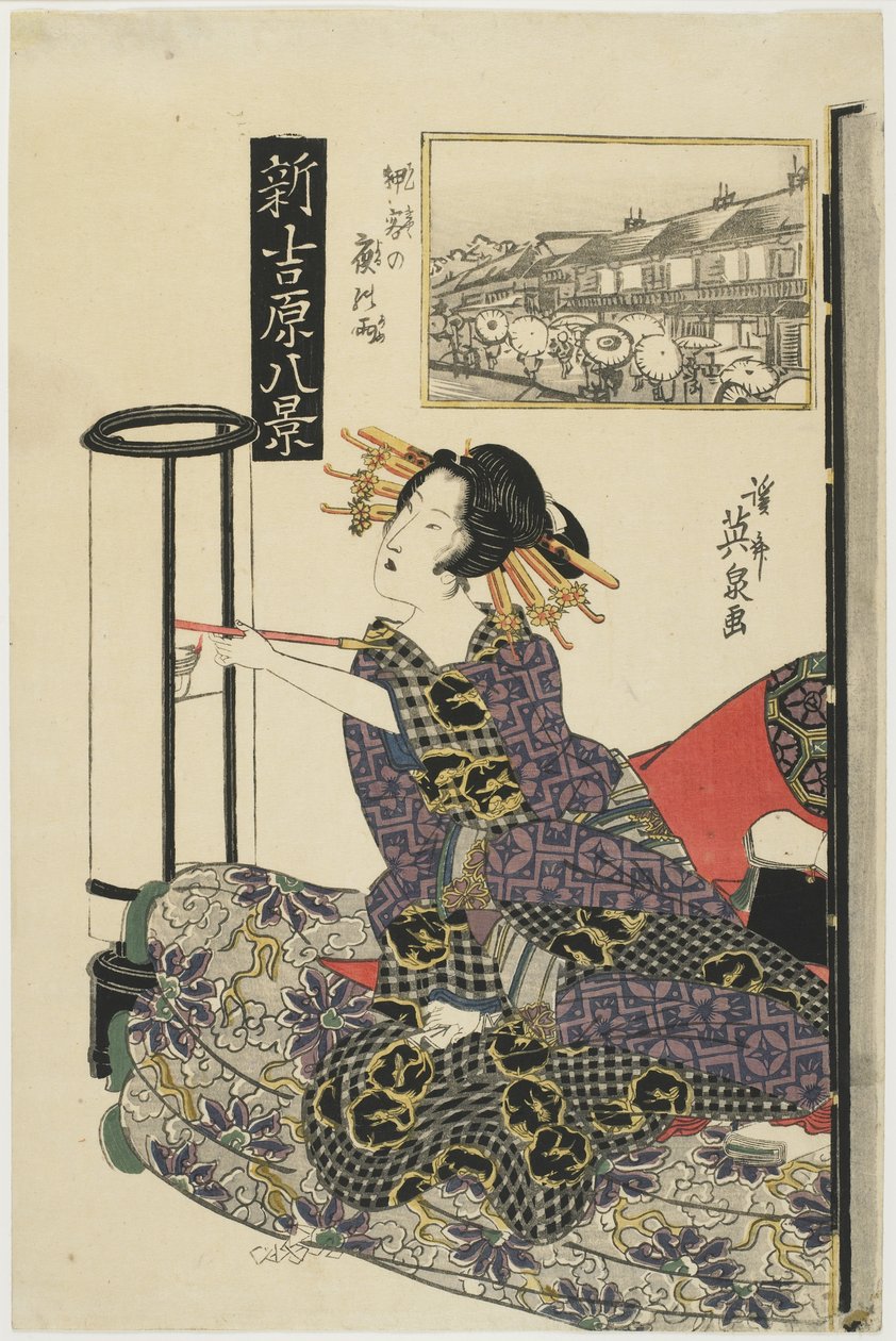 Regnfull natt med en vanlig kunde, ca. 1820-årene av Keisai Eisen