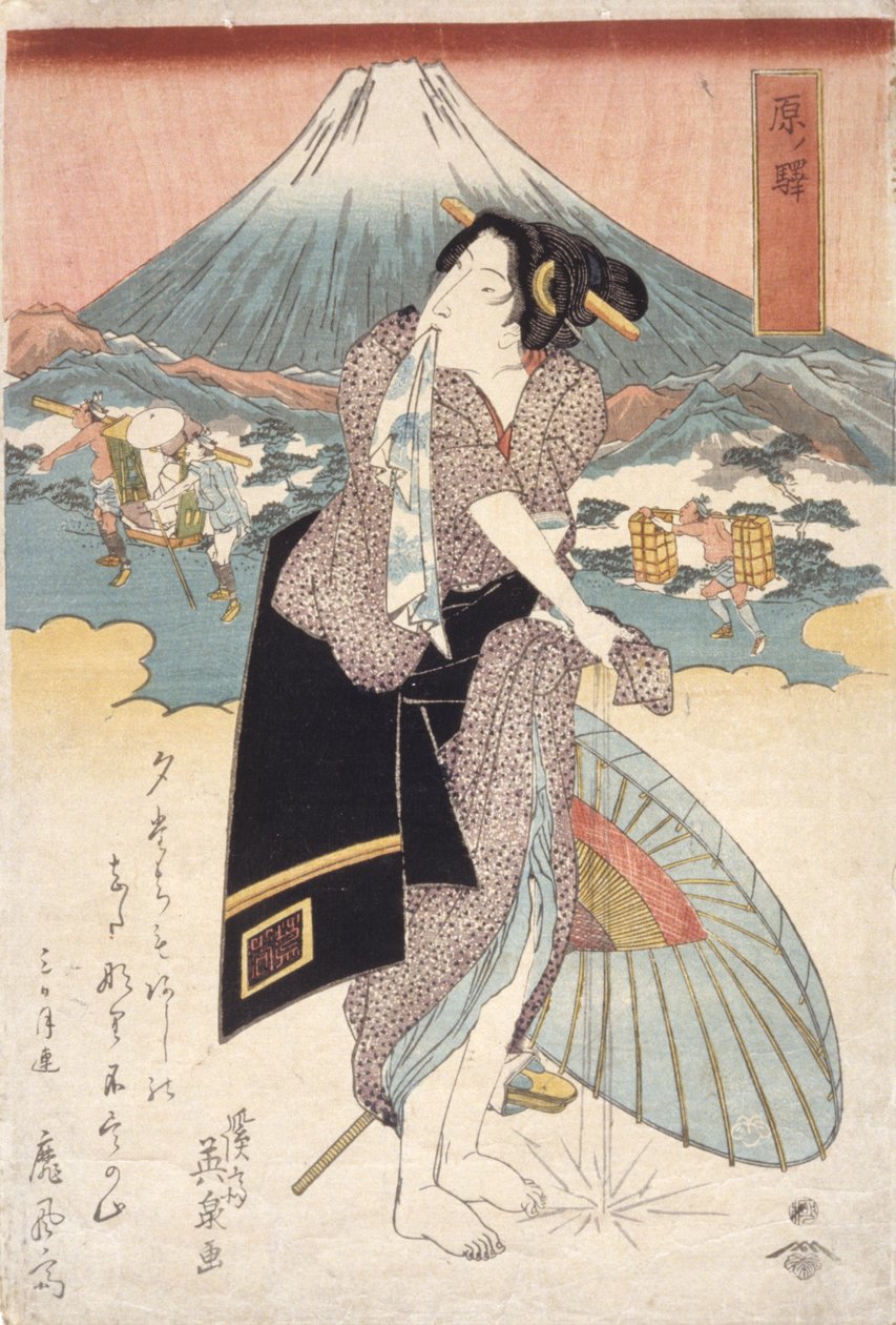 Hara Station (Hara No Eki) (farget treblokktrykk) av Keisai (1790 1848) Eisen