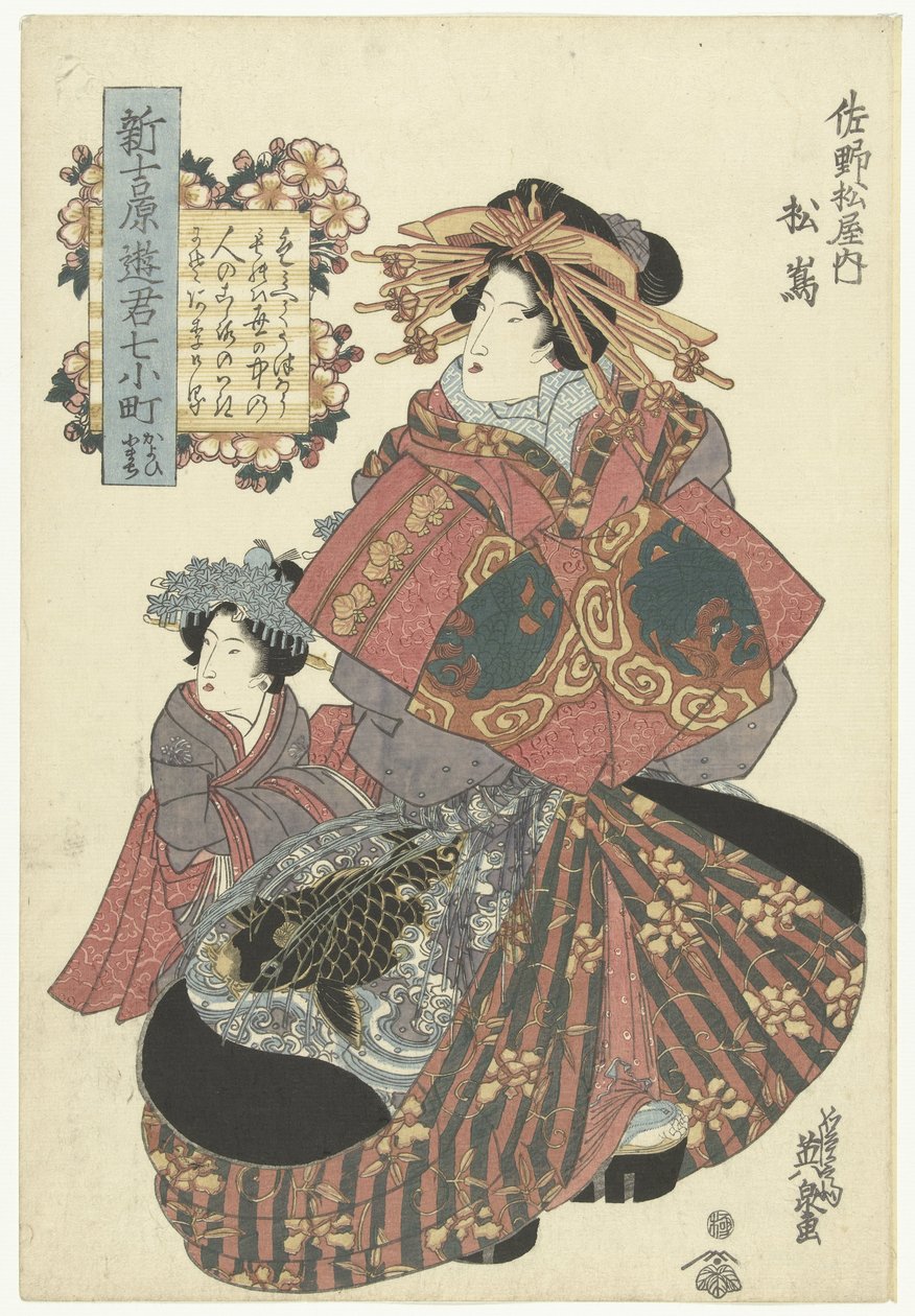 Kurtisane fra Sanomatsuya-huset Kurtisaner fra New Yoshiwara i en av de syv episodene i livet til Ono no Komachi (serietittel) Shin Yoshiwara yukun nana Komachi (serietittel på objekt) av Keisai Eisen