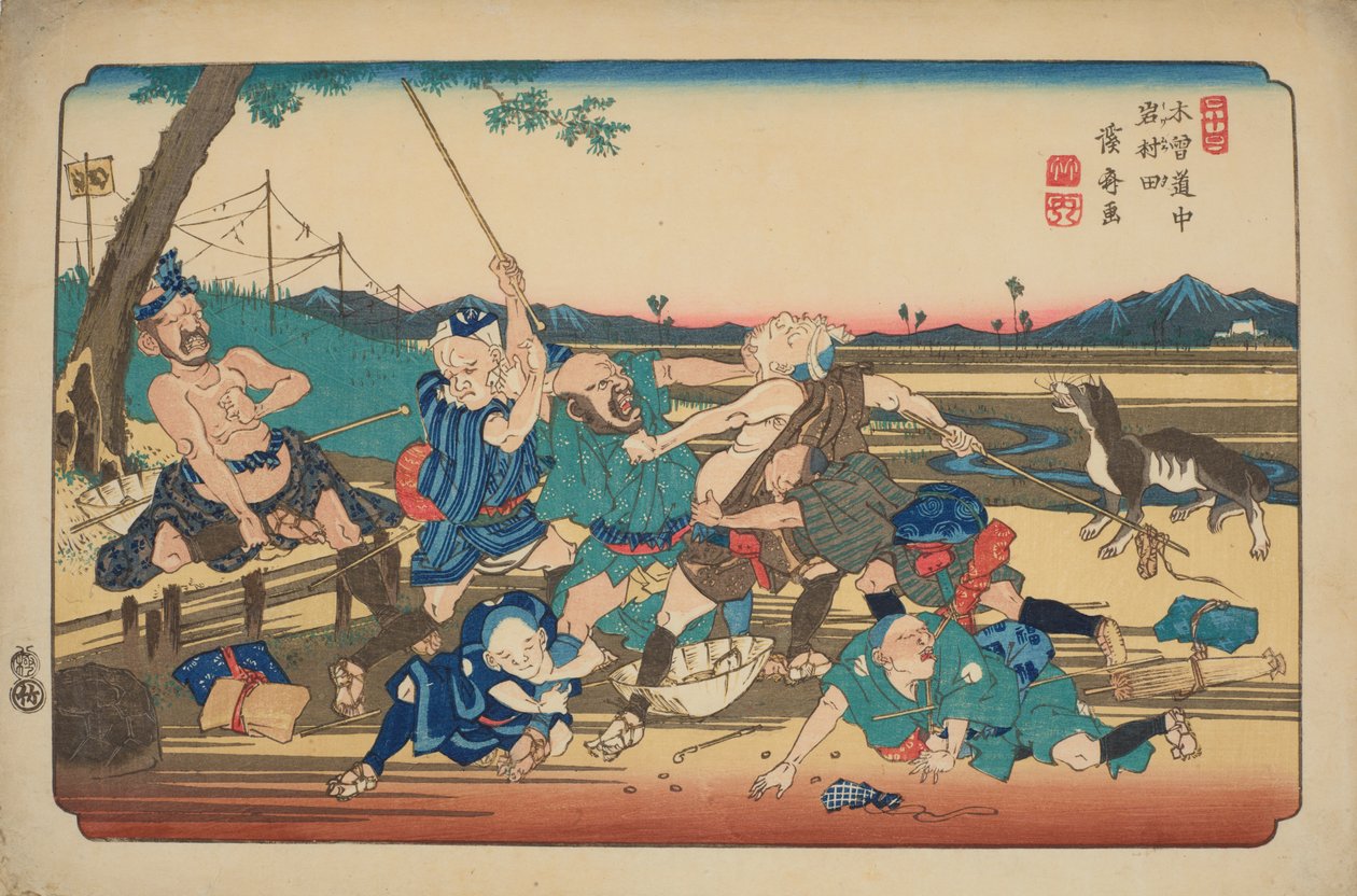 Iwamurata, de blindes kamp, blad 23 fra serien: De sekstini stasjonene langs Kisokaido-veien / Kisokaido rokujukyu tsugi av Keisai Eisen