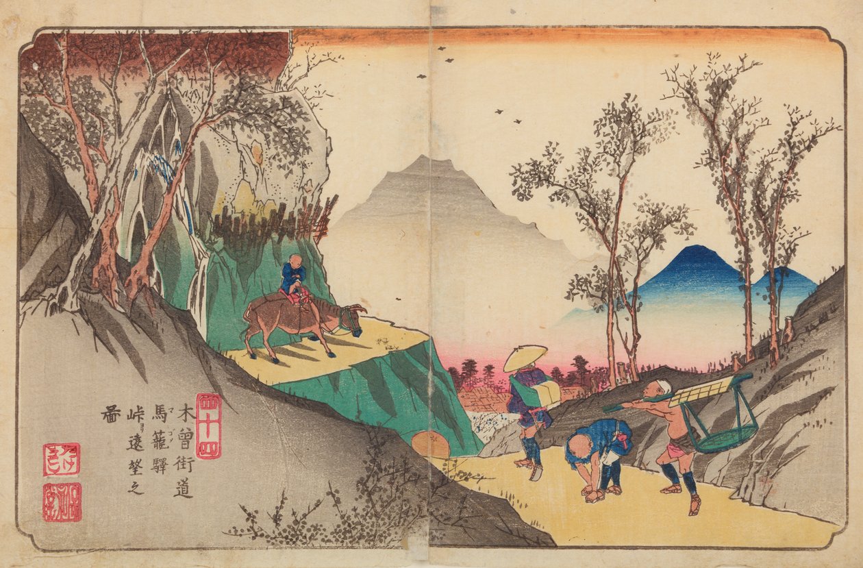 Magome, tavle 44 fra serien: Sekstini stasjoner på Kisokaido-veien / Kisokaido rokujukyu tsugi-no uchi av Keisai Eisen