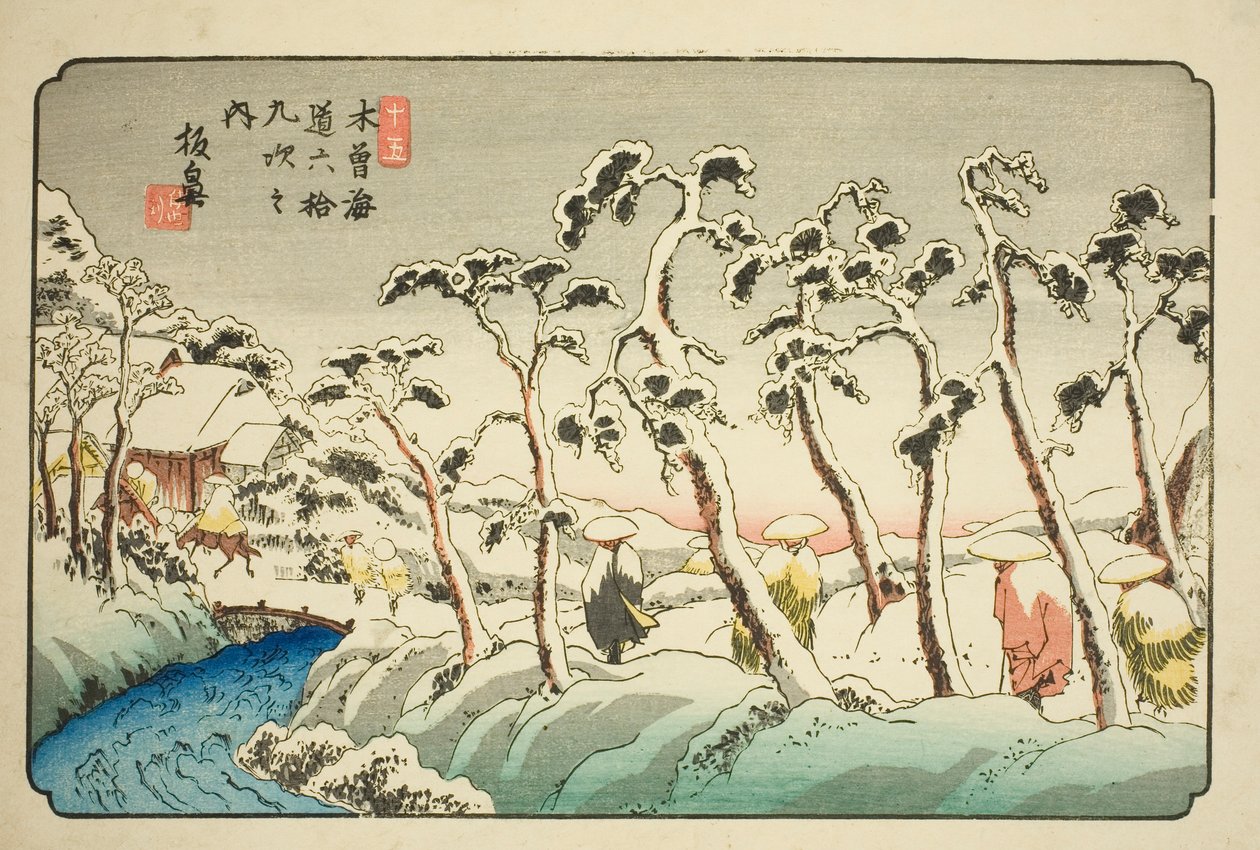 Nr. 15: Itahana (Jugo: Itahana), fra serien "Sixty-nine Stations of the Kisokaido (Kisokaido rokujukyu tsugi no uchi)" av Keisai Eisen