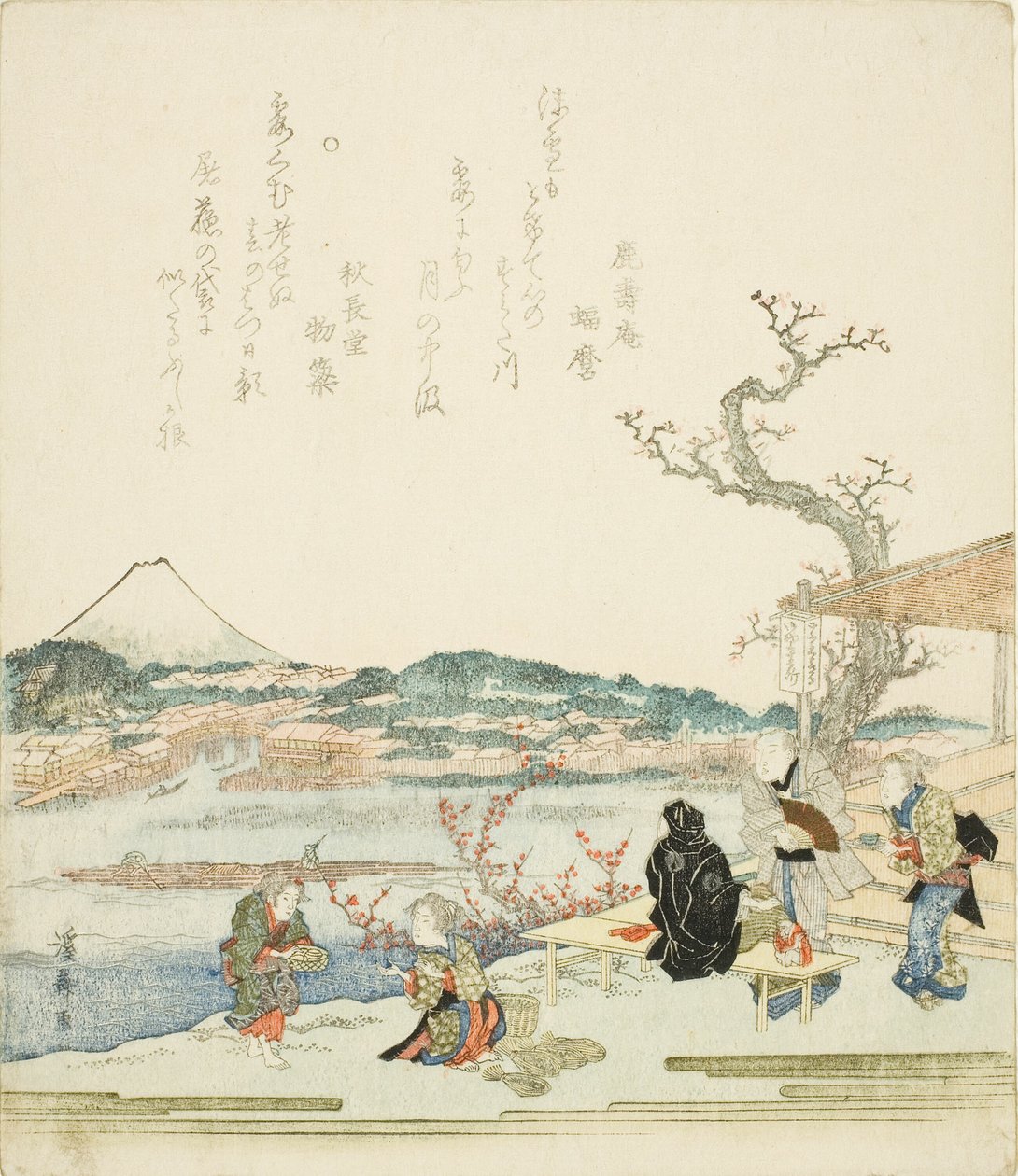Utsikt over Mount Fuji fra et tehus av Keisai Eisen