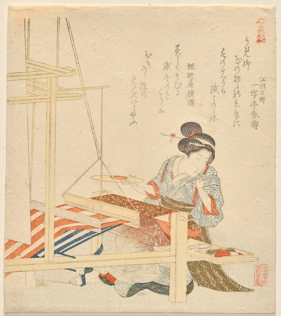 Woman Sitting at a Loom, fra serien The Famous Sites and Products of Yamashiro [den sørlige delen av Kyoto-distriktet] av Keisai Eisen