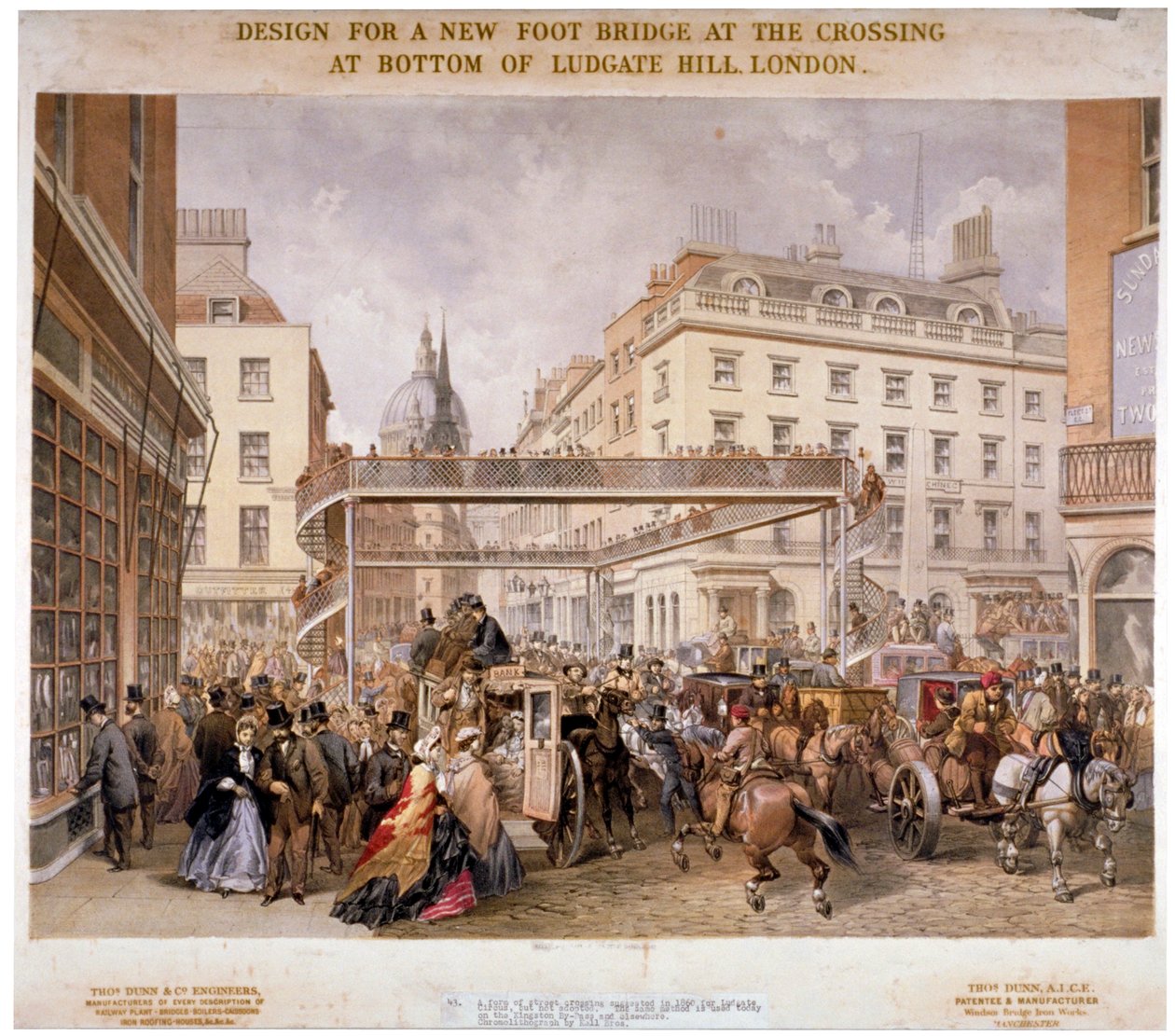 Design for en ny gangbro ved krysset Ludgate Hill og Fleet Street, City of London, 1862. av Kell Brothers