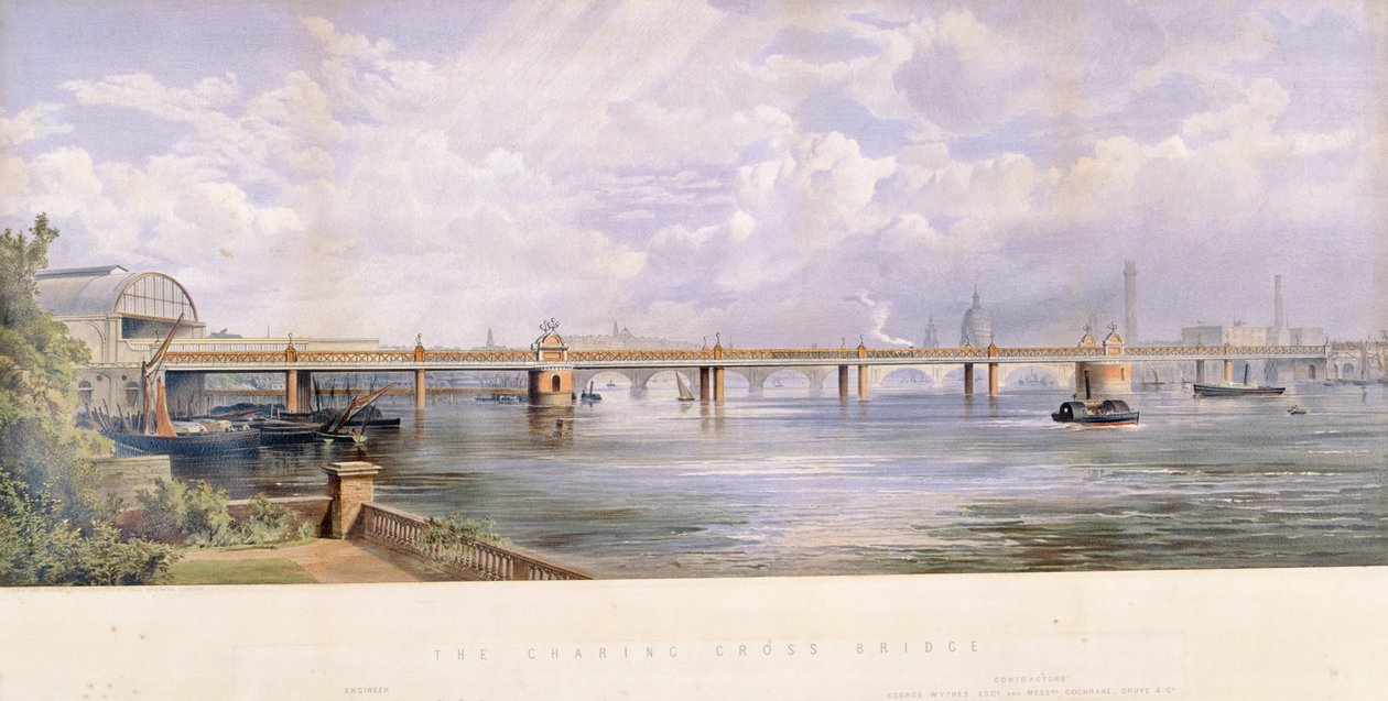 Hungerford Bridge, Charing Cross, London, 1863 av Kell Brothers
