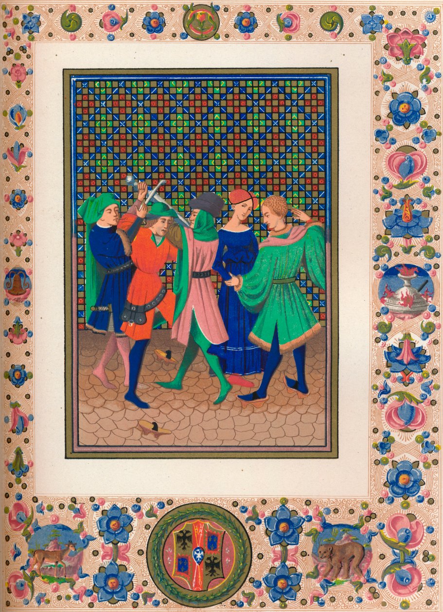 Scene fra et opplyst manuskript, 1400-tallet, 1849. av Kellerhoven