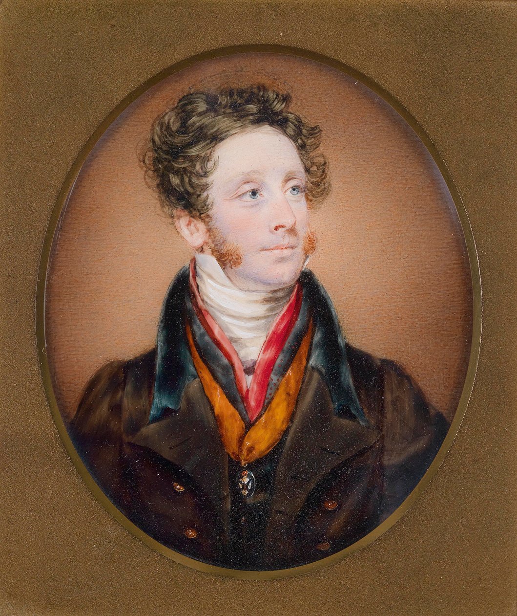 Portrett av jarlen av Mar, jarl av Kellie i et brunt skjørt av Kenneth Macleay