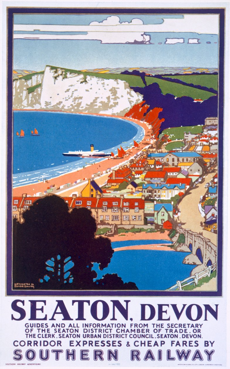 Seaton, Devon, plakat som annonserer Southern Railway av Kenneth Shoesmith