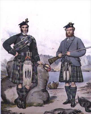 Kiltede jegere fra Hebridene, gravert av Vincent Brooks, ca. 1868 (litho) av Kenneth (after) Macleay