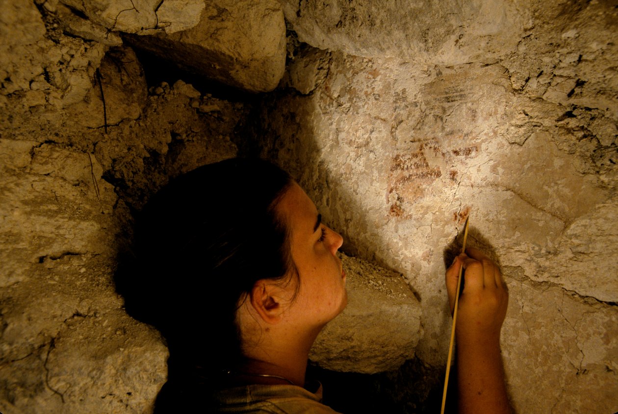 Teotihuacan-kriger, veggmaleri, Sufricaya, Holmul, Guatemala, Maya, Francisco Estradabelli, 2008 (foto) av Kenneth Garrett