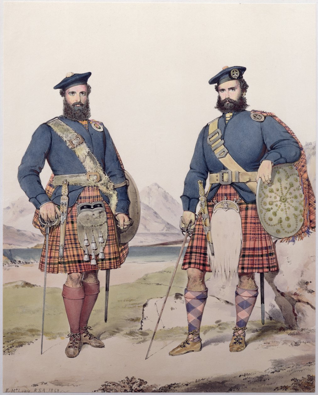To menn i Highland-kjole, gravert av Vincent Brooks, 1868 av Kenneth Macleay