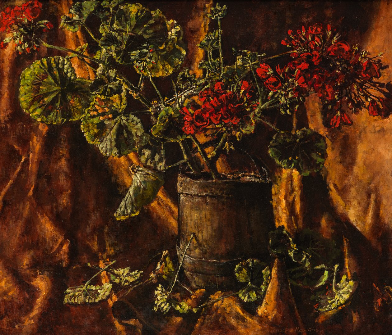 Stilleben med Begonia (olje på lerret) av Kenneth Newton
