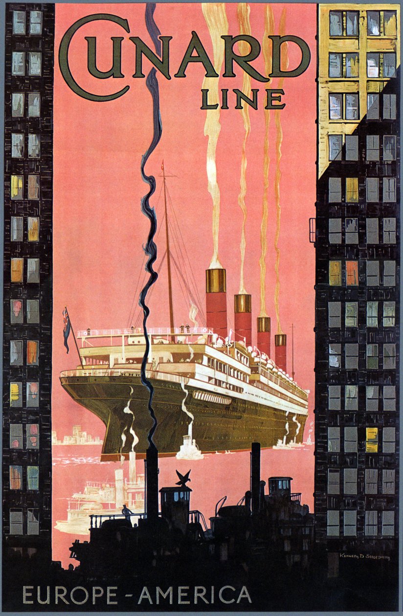 Cunard Line Europa-Amerika plakat, USA, ca. 1900 av Kenneth Shoesmith