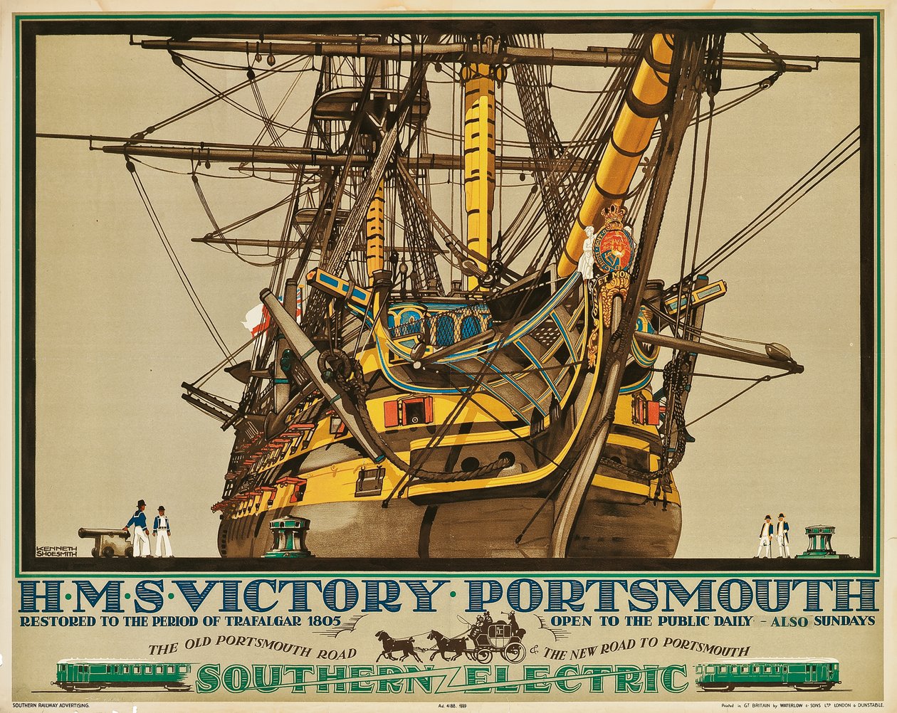 H.M.S. Victory, Portsmouth, plakat som annonserer Southern Electric Railways (farge litho) av Kenneth Shoesmith