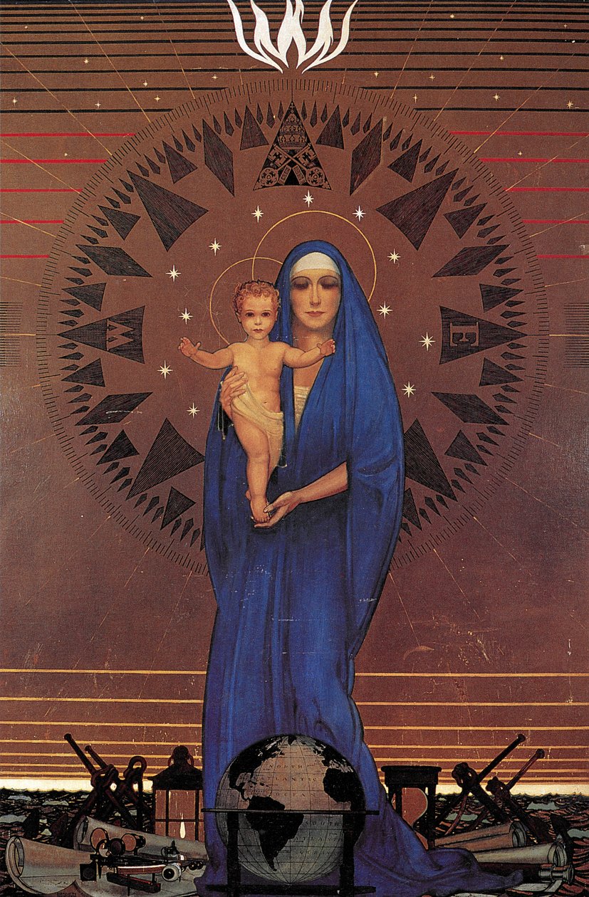 Madonna of the Atlantic, Cabin class sale, Queen Mary Ocean Liner, ca. 1934 (olje på bladgull) av Kenneth Shoesmith