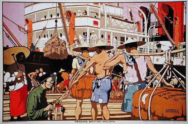 Penang, britisk malaya (farge litho) av Kenneth Shoesmith