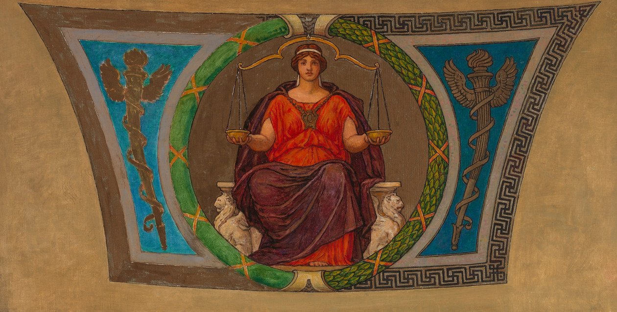 Skisse for Mosaic, Wisconsin State Capital, quot;Rettferdighetquot; av Kenyon Cox