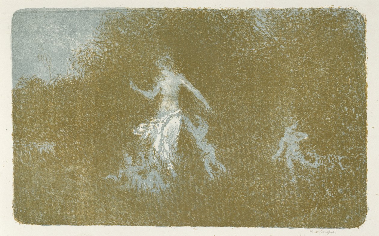 Amour jouant aupres dune nymphe (Love Playing With a Nymphe), ca. 1900 (litografi i farger) av Ker Xavier Roussel