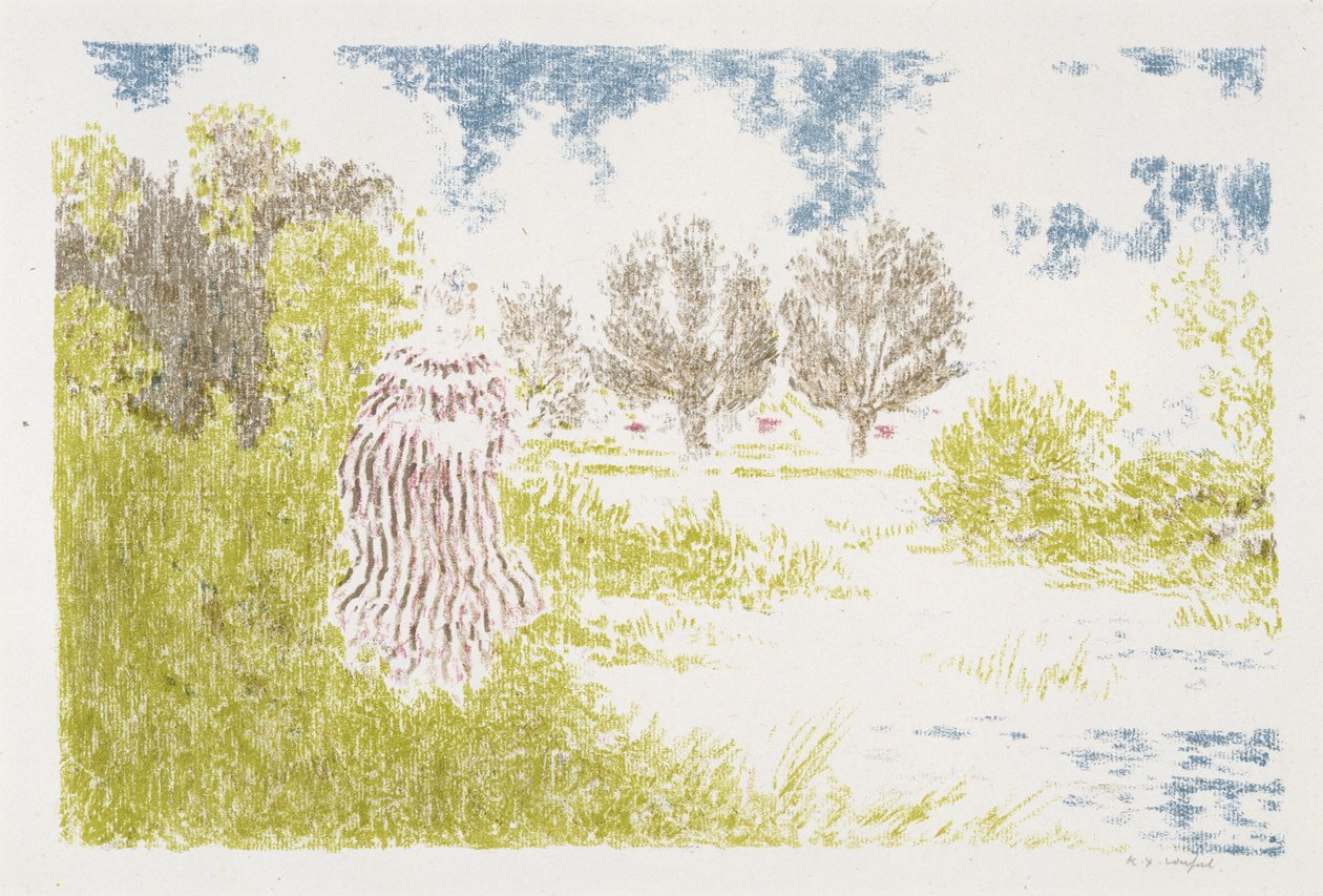 Femme en robe a rayeurs (Kvinne i en stripete kjole), 1899-1900 (litografi i farger) av Ker Xavier Roussel