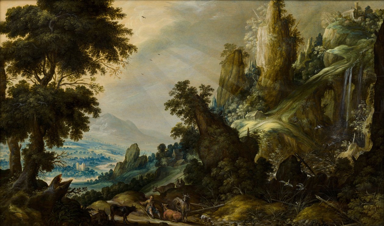Fjelllandskap med foss, 1605-1609 av Kerstiaen Keuninck de