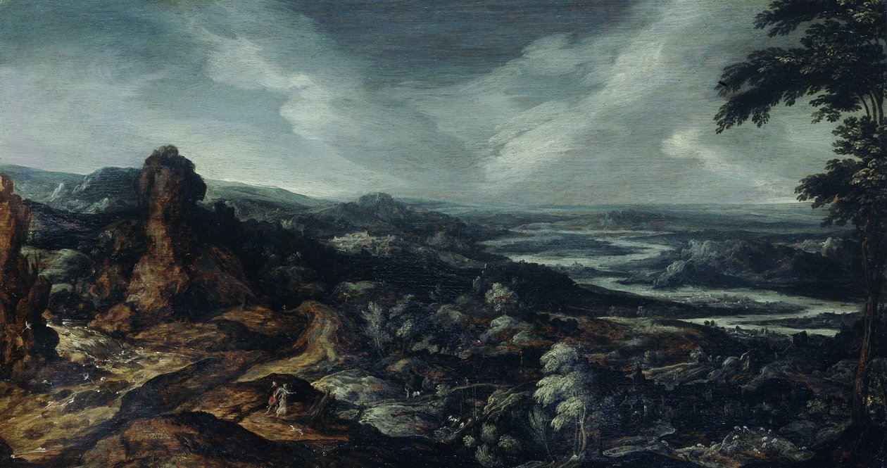 Panoramalandskap med Tobias og engelen av Kerstiaen de Keuninck (attributed to)