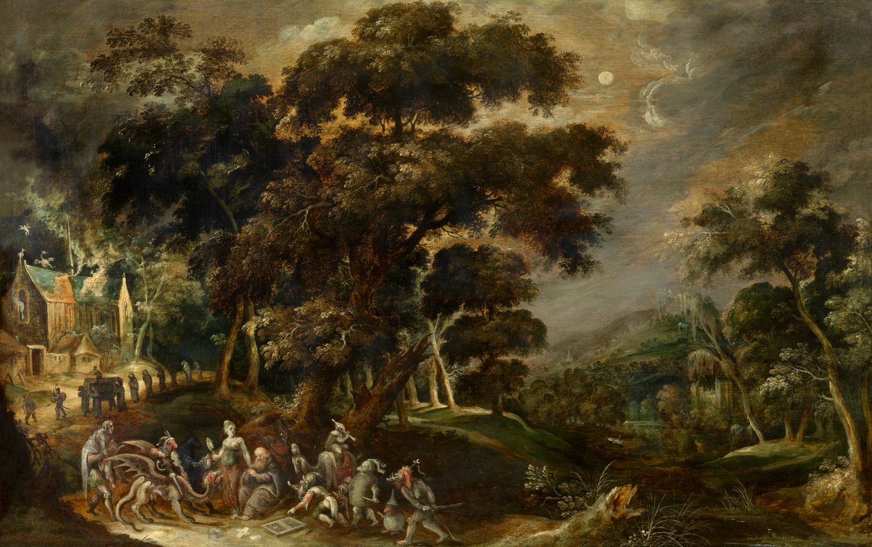 Landskap med fristelsen til St Anthony den store av Egypt (olje på panel) av Kerstiaen de Keuninck