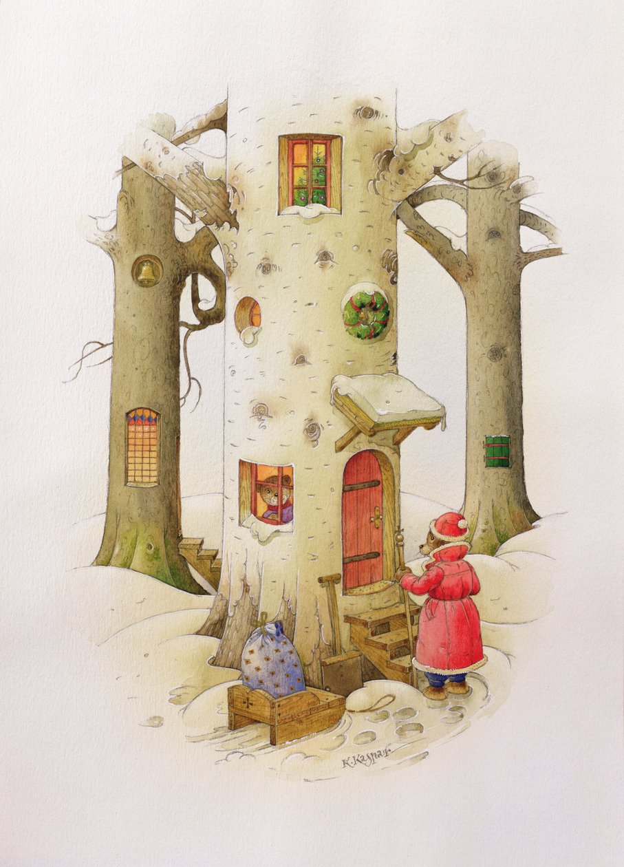 Bear Father Christmas, 1999 (wc på papir) av Kestutis Kasparavicius