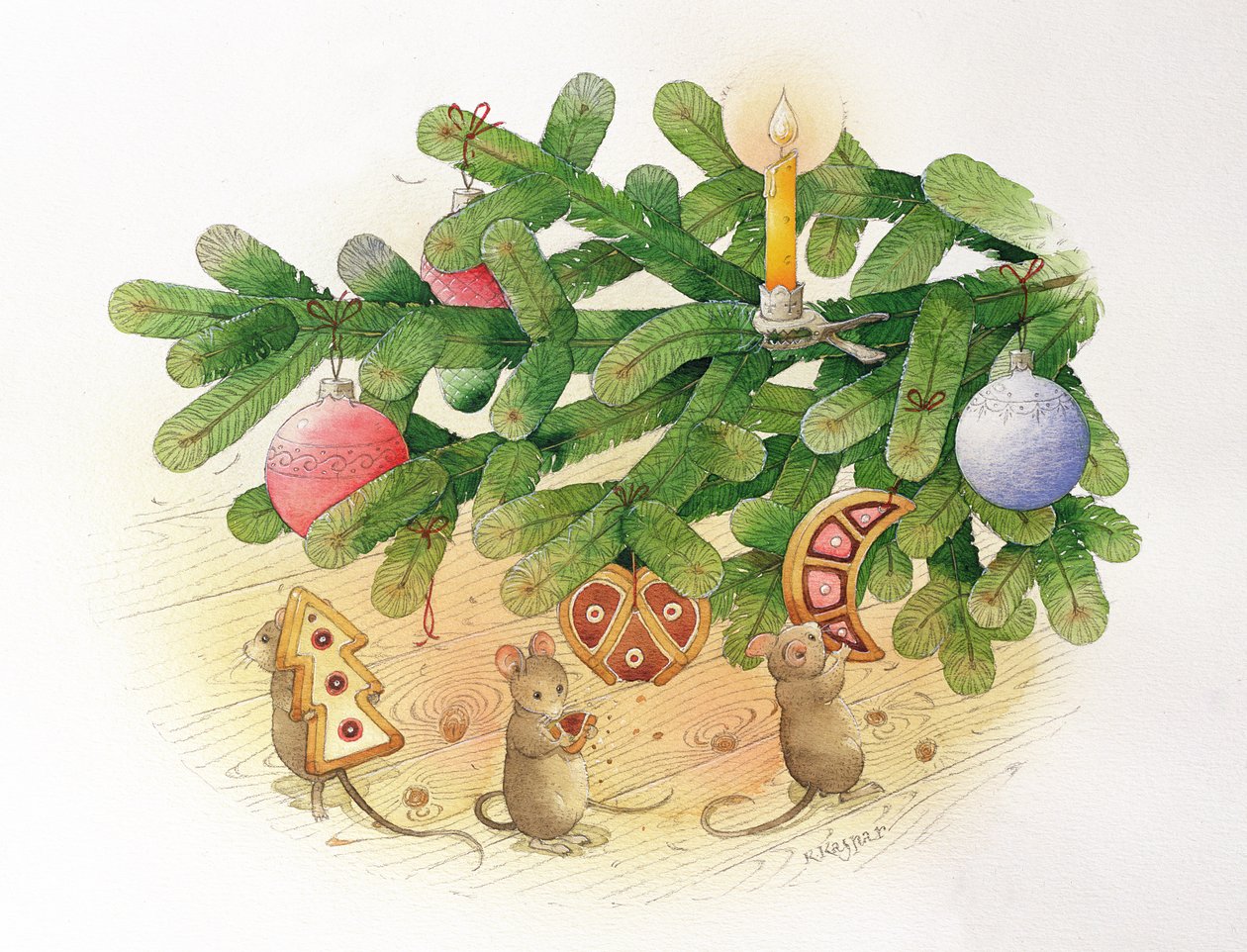 Juletre og mus, 1999 (wc på papir) av Kestutis Kasparavicius