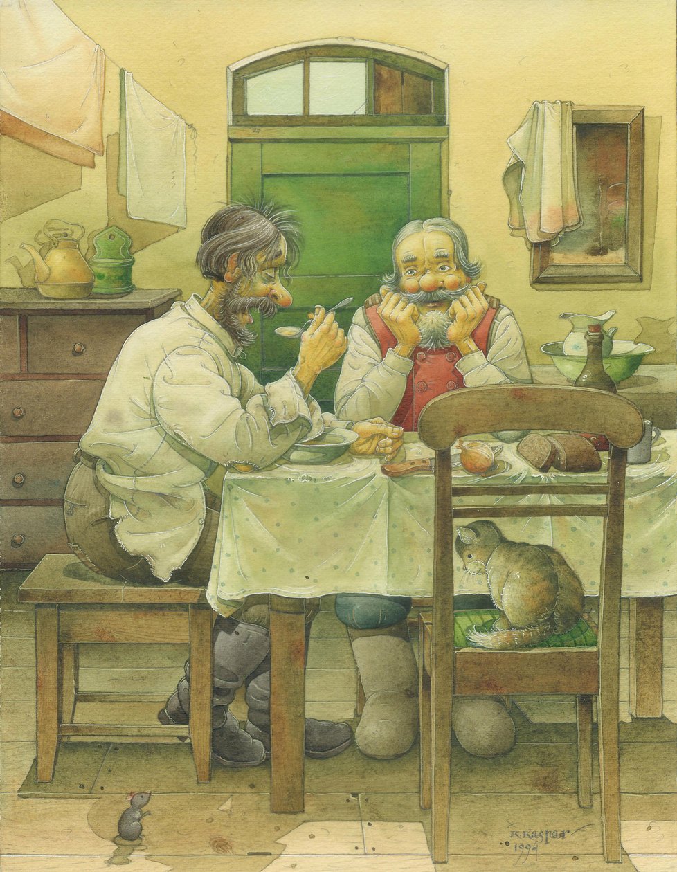 Russian Scene 06, 1994 (wc på papir) av Kestutis Kasparavicius