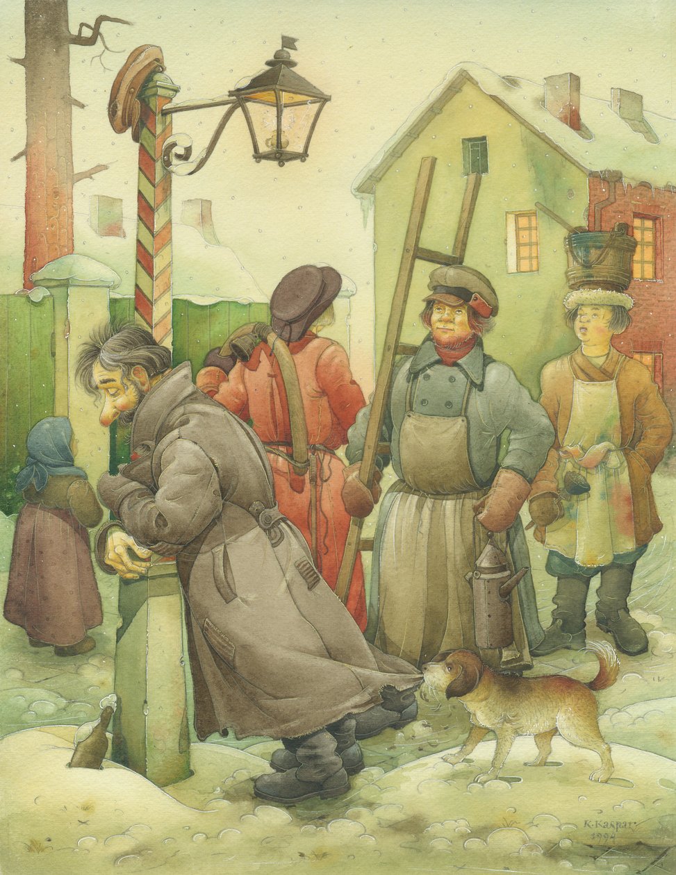 Russian Scene O1, 1994 (wc på papir) av Kestutis Kasparavicius