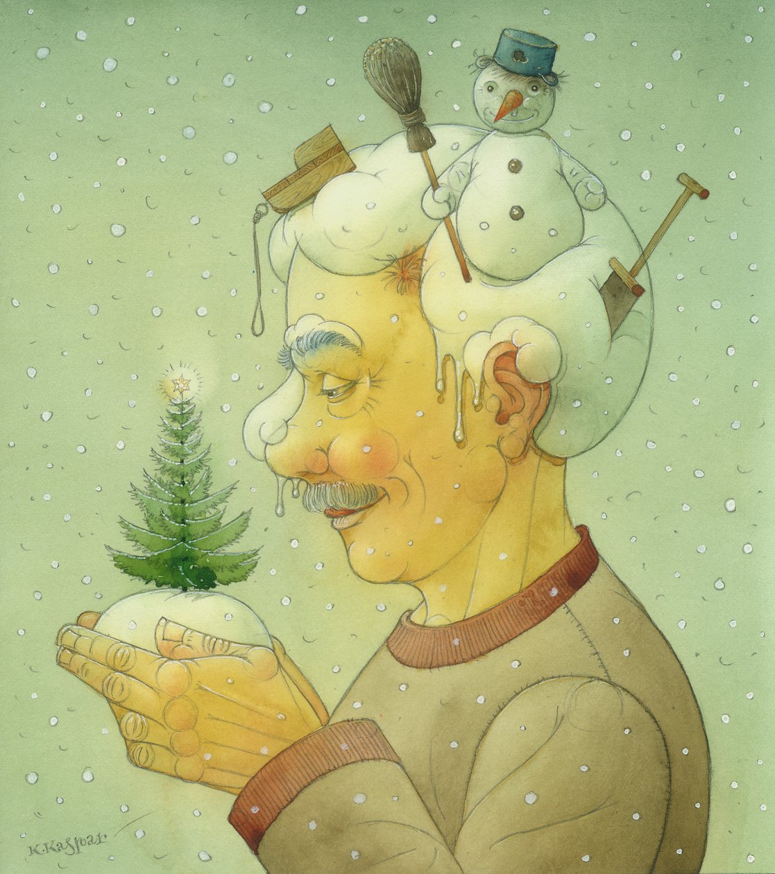 Snowy Winter, 2006 (wc på papir) av Kestutis Kasparavicius