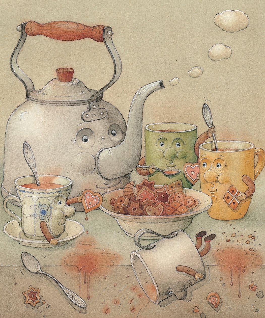 Tea Club, 2003 (wc på papir) av Kestutis Kasparavicius