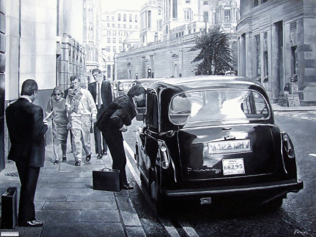Taxiutleie, 2008 (oljer) av Kevin Guild of Railway Artist Parrish